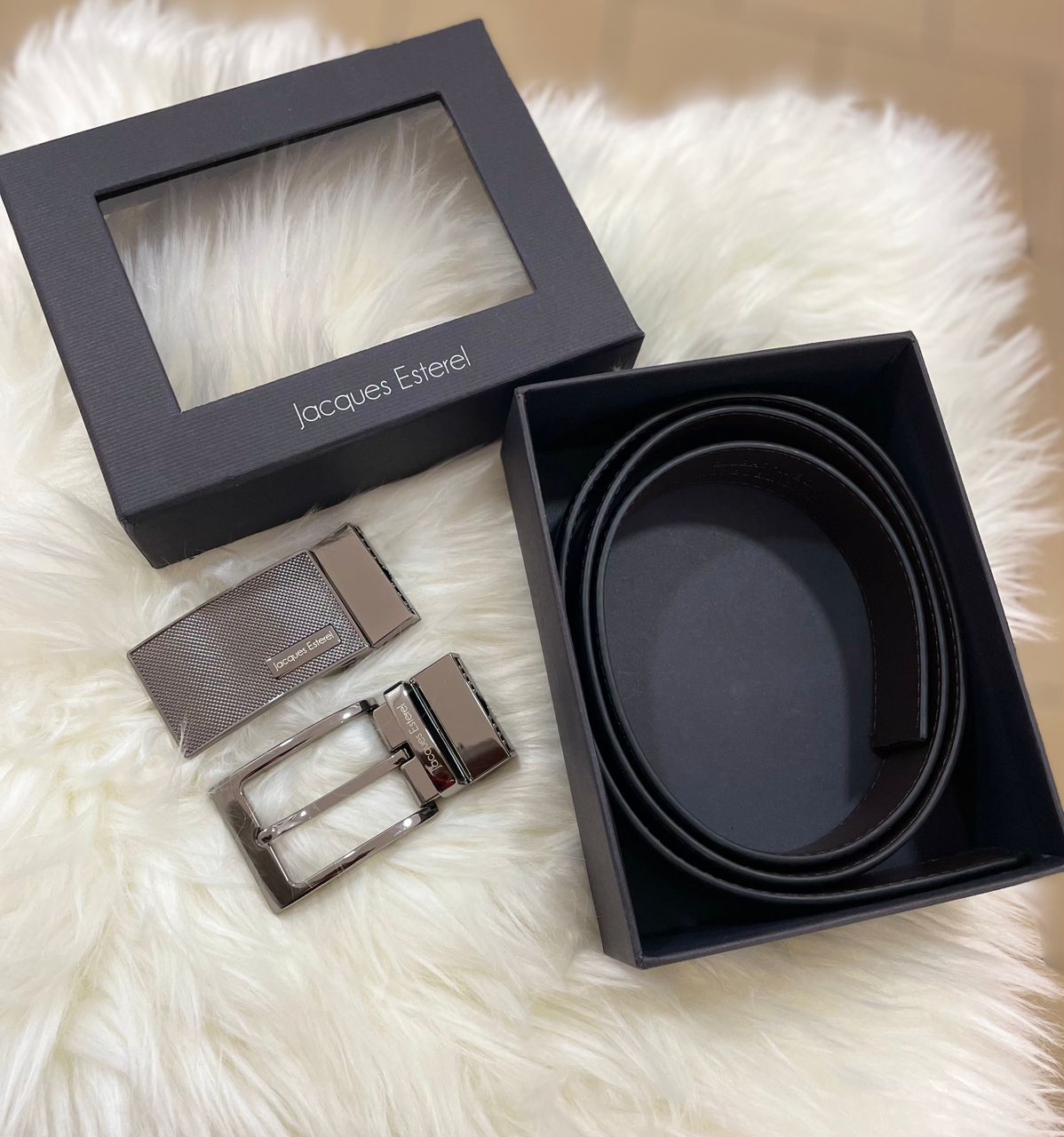 Coffret Ceinture Réversible Jacques Esterel – Cuir Noir & Boucles Interchangeables