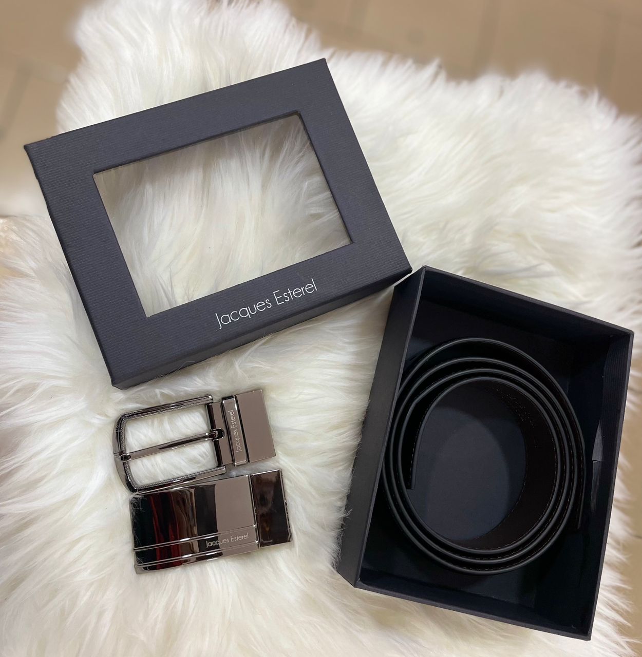 Coffret Ceinture Réversible Jacques Esterel – Cuir Noir & Boucles Interchangeables