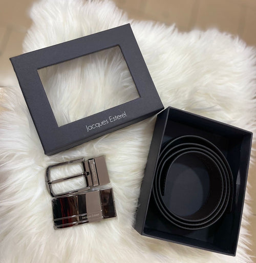 Coffret Ceinture Réversible Jacques Esterel – Cuir Noir & Boucles Interchangeables