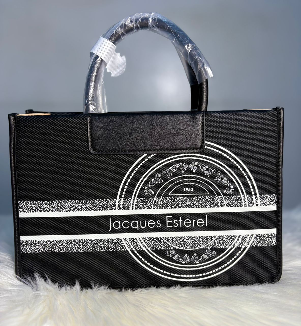 Sac Cabas Jacques Esterel – Toile & SIMILICuir (Noir / Camel)