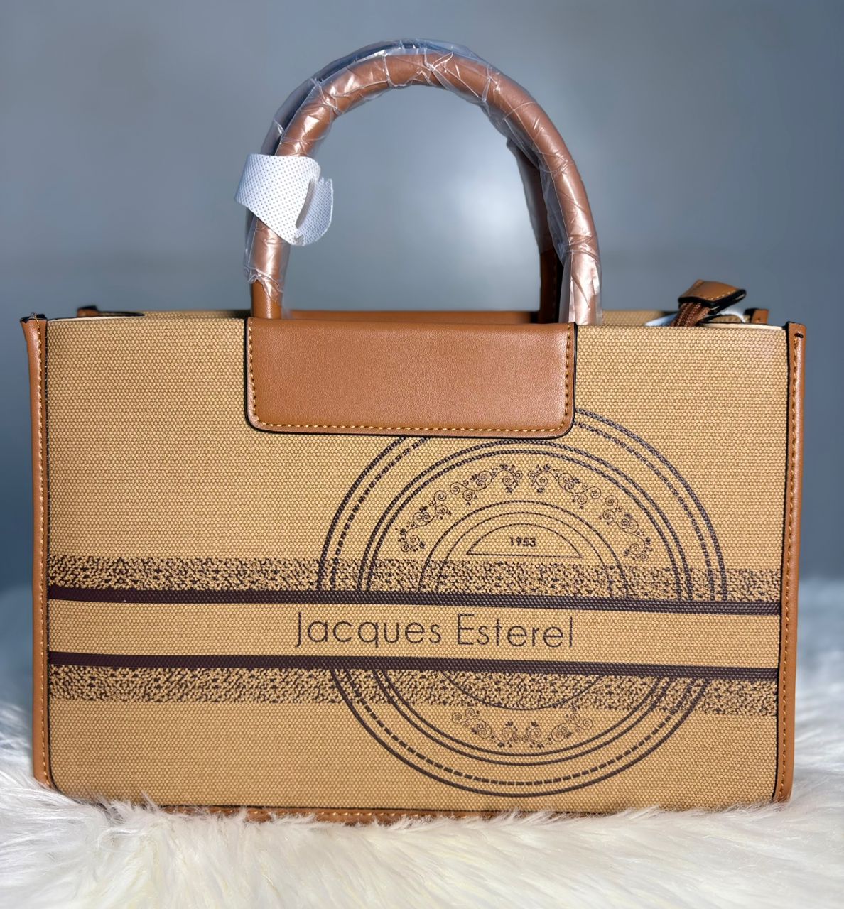 Sac Cabas Jacques Esterel – Toile & SIMILICuir (Noir / Camel)