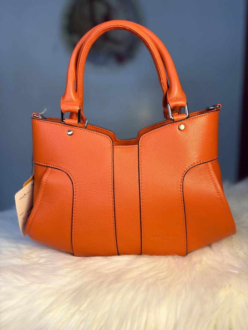 Sac à Main Cuir Orange Soleil — Cabas Structuré Artisanal