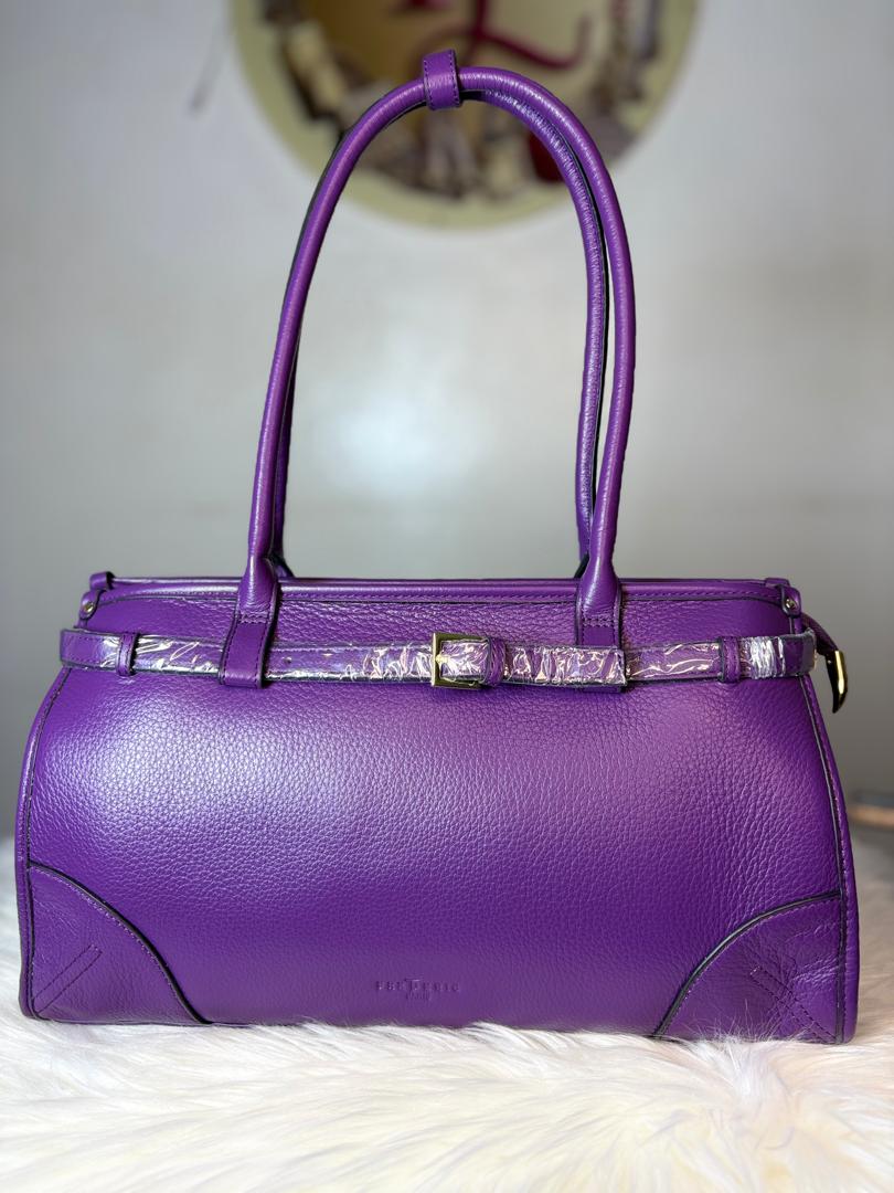 Sac à Main en Cuir Grainé Violet Royal – Élégance Artisanale