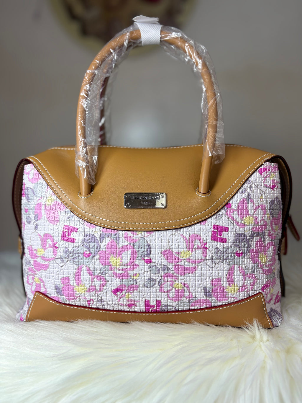 Sac à main Ted Lapidus Paris – Modèle élégant imprimé avec poignées camel