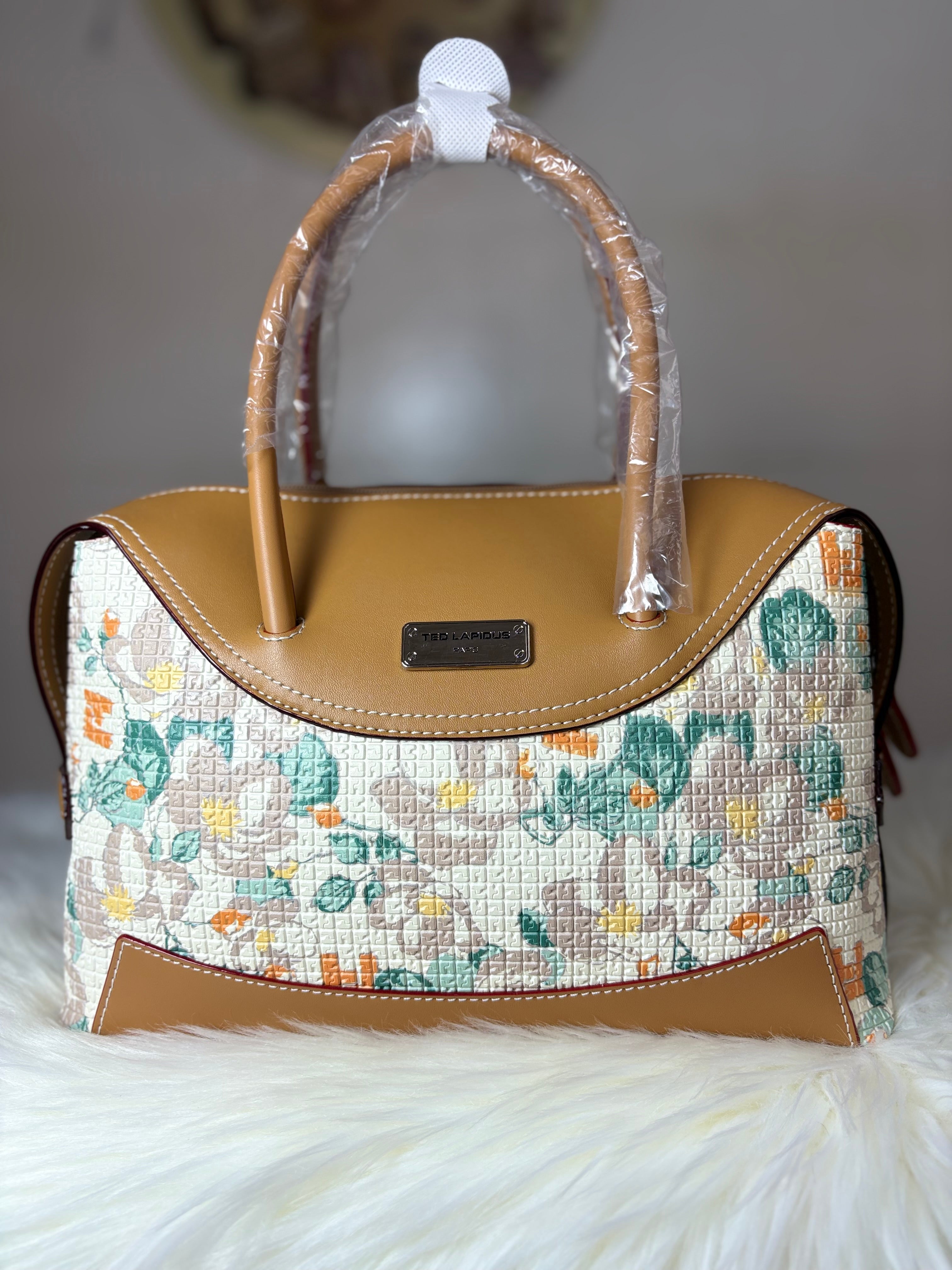 Sac à main Ted Lapidus Paris – Modèle élégant imprimé avec poignées camel